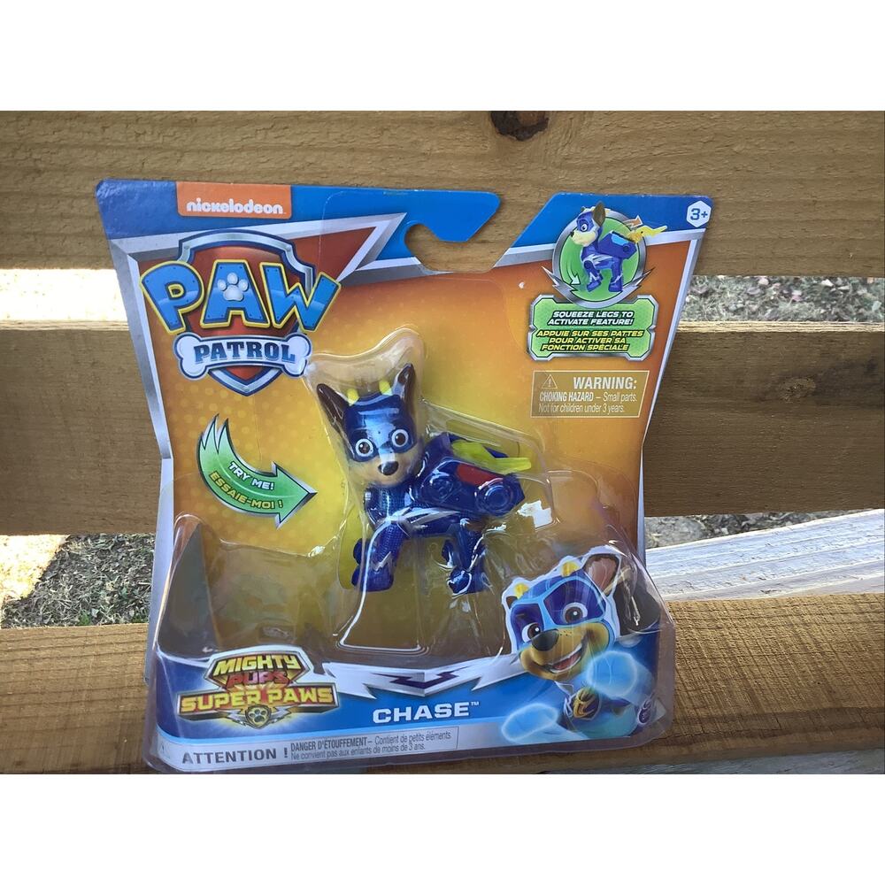 Paw Patrol Mighty Pups Super Paws Chase Lightning Bolt Backpack NEW Figure